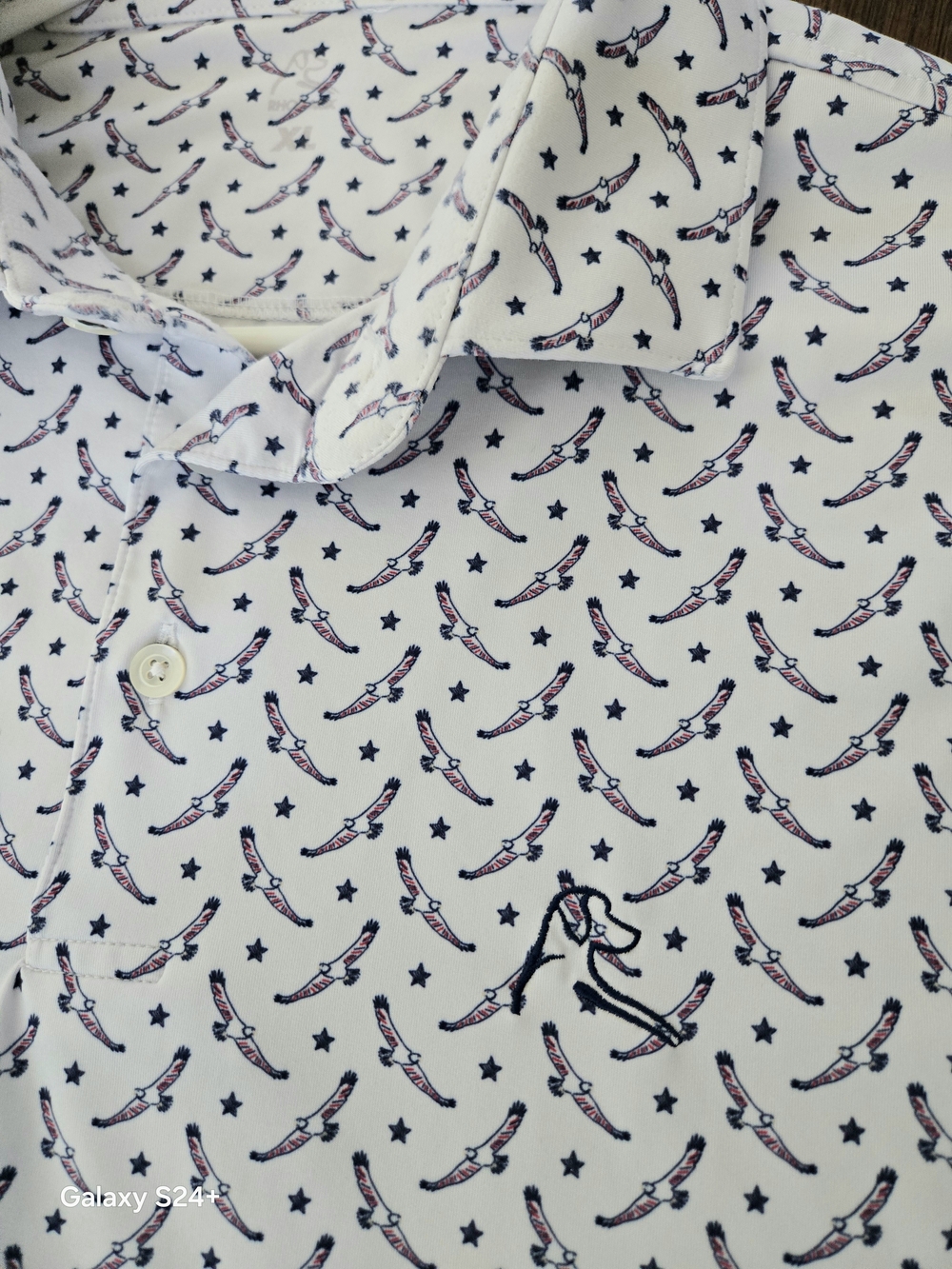Rhoback Mens Performance Polo Golf Patriotic Bald Eagle Size XL
